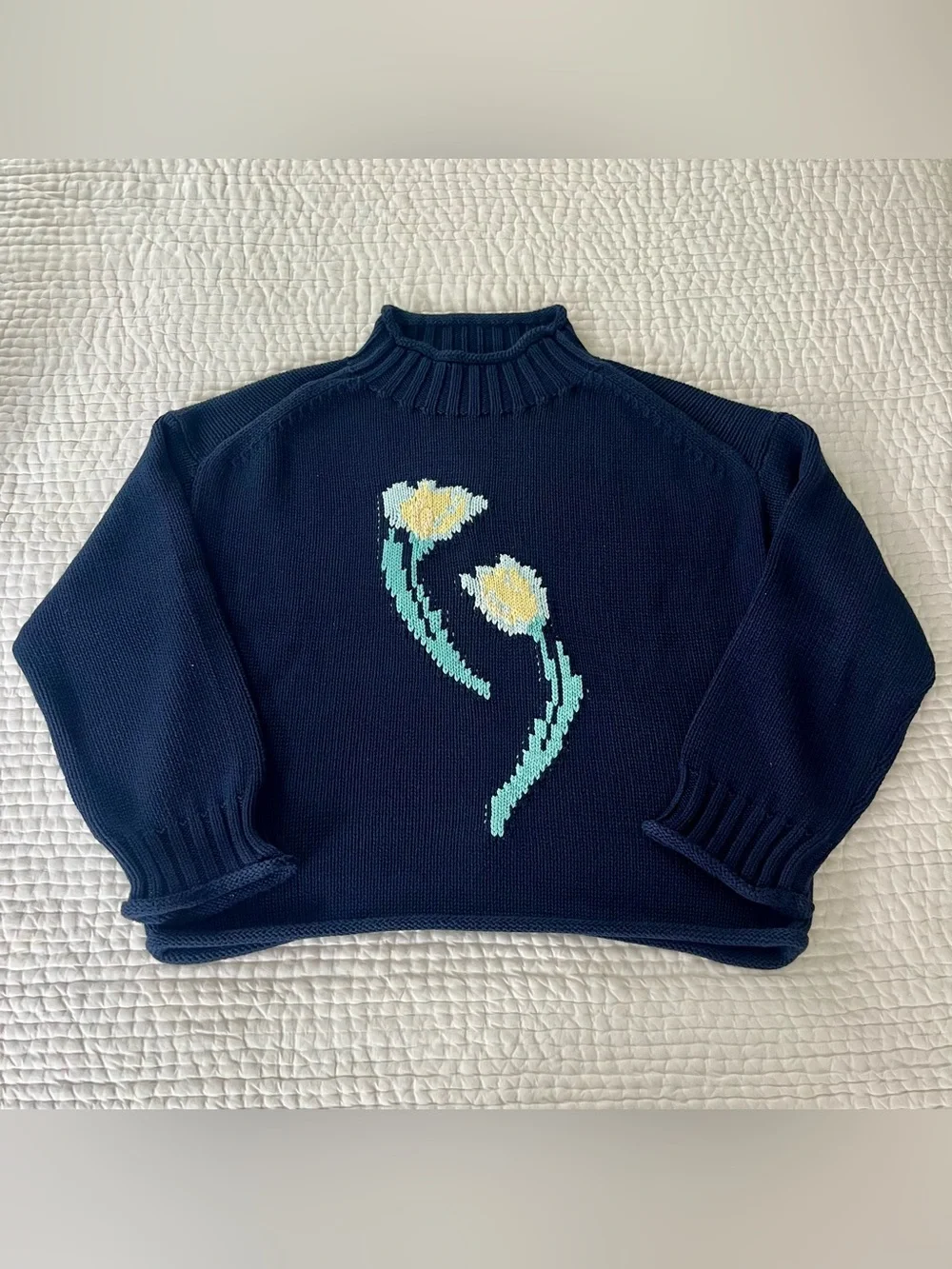 NWT J. Crew 2025 Rollneck™ sweater in floral-print heritage cotton